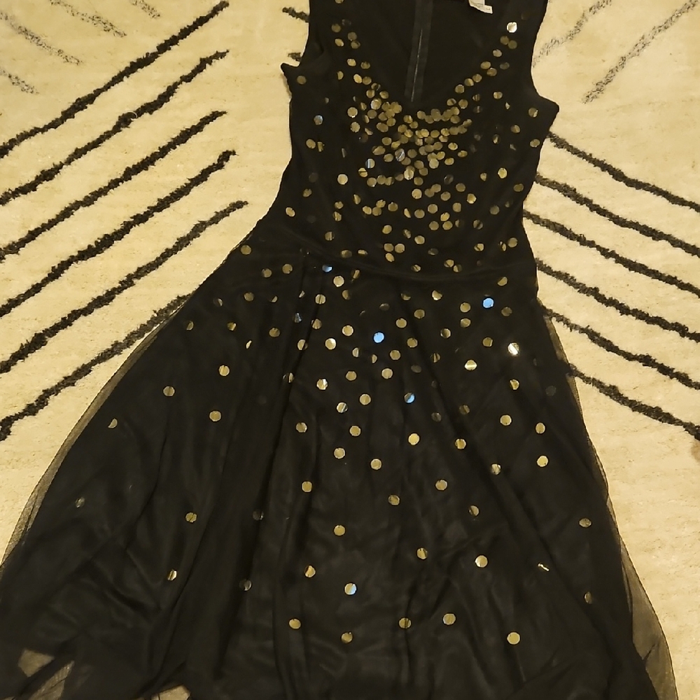 Newport News Black Midi Dress with Gold Sequin Accents
